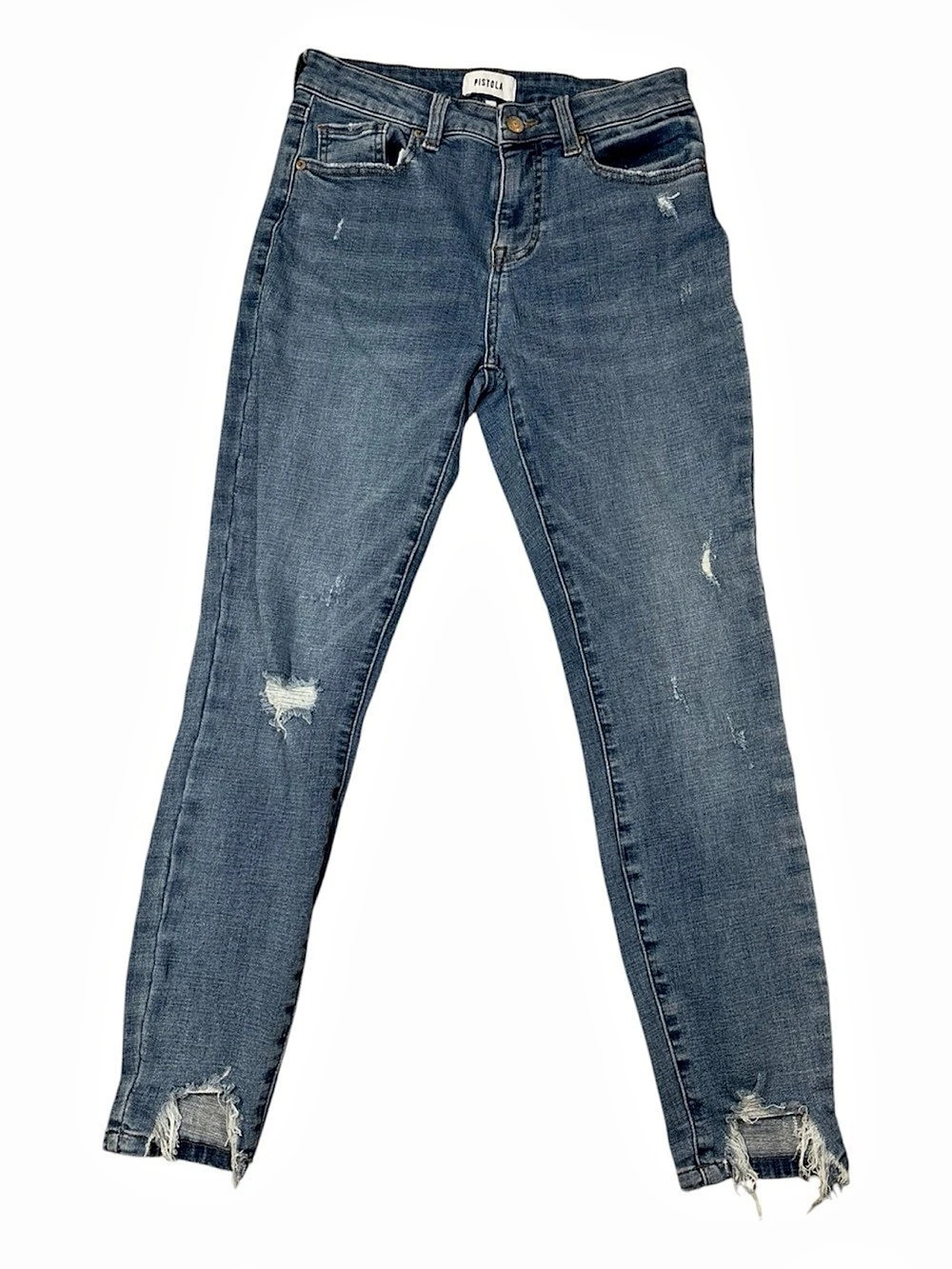 Pistola Jeans, Distressed Girlfriend Skinny Denim, Ripped Hem, Size 4, W27 27x25